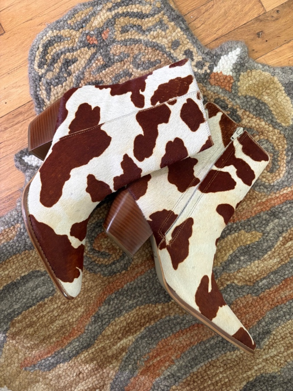 Matisse Caty Brown Cow Spot Heeled Ankle Boots Women's 10 - Picture 2 of 12